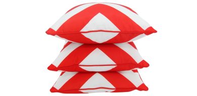 SET OF 3 INDO SOUL RED AND WHITE LARGE AZTEC 45X45CM OUTDOOR SCATTER CUSHIONS