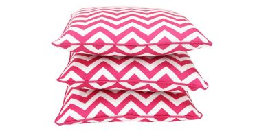 SET OF 3 INDO SOUL PINK AND WHITE NARROW AZTEC 45X45CM OUTDOOR SCATTER CUSHIONS