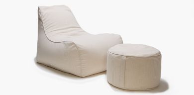 Deluxe Lounger and Round Pouf Beige