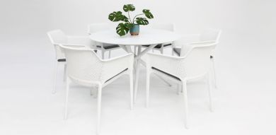 Persia Bailey Armchair Round 7pc Dining Setting - White