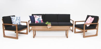 Qube 4pc Timber Lounge Setting - Black
